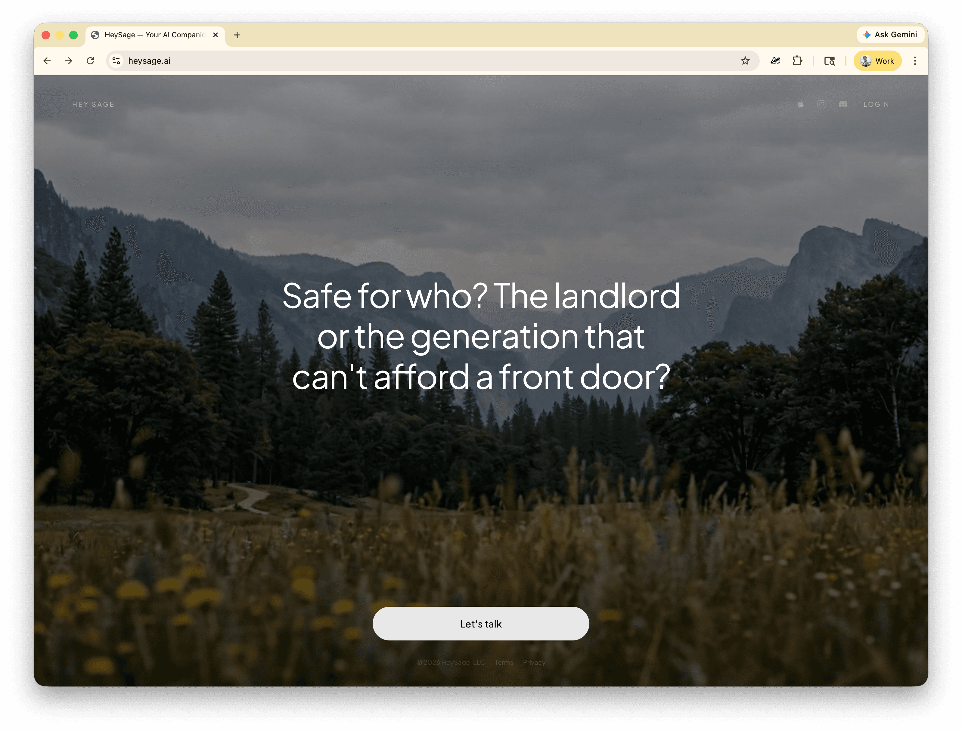 HeySage.ai — landing page challenging assumptions about safety and housing