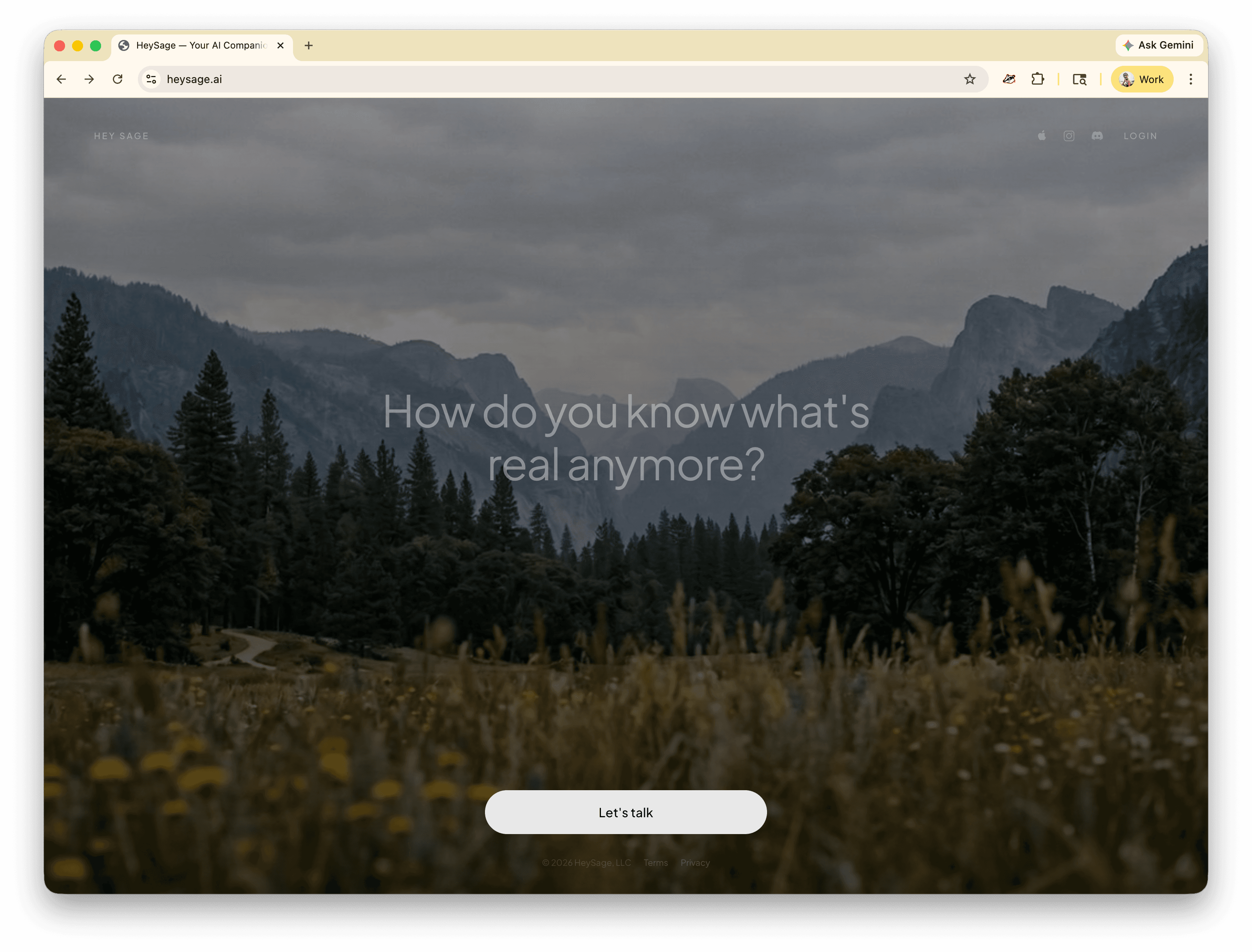 HeySage.ai — landing page prompting about what's real anymore