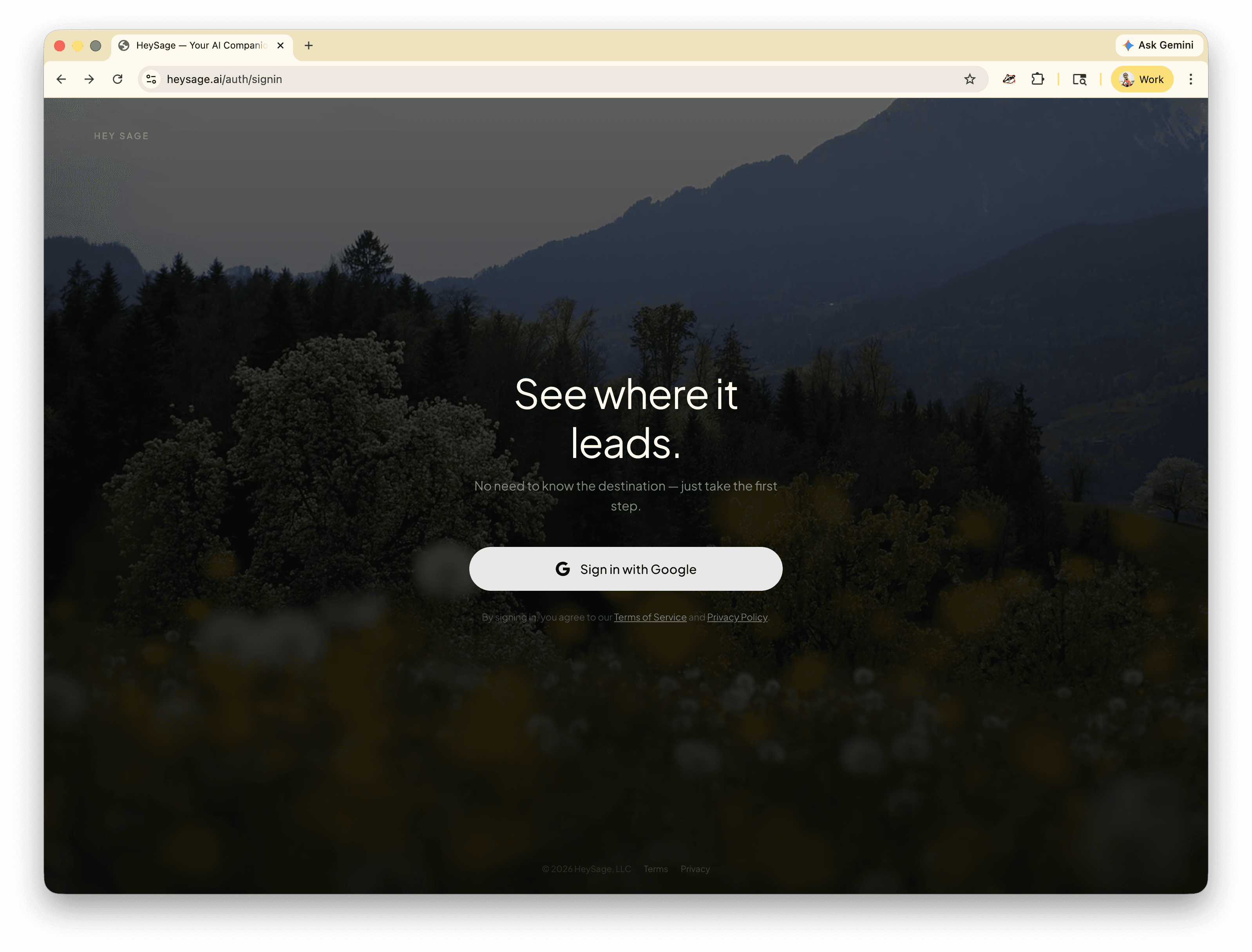 HeySage.ai — sign in page with Google auth